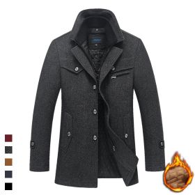 2023 Autumn And Winter New Men's Woolen Coat Man Pair Collar Coat Wholesale Cross-border Supply Wish Amazon Men's Clothing (Option: Dark Gray Twill-S)