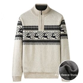 Thickening Fleece-lined Half-high Collar Knitted Sweater (Option: Plush White-L)