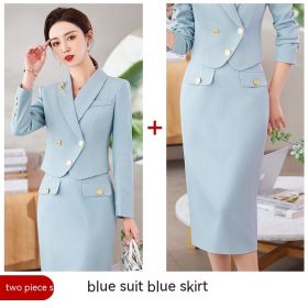 New Temperament Leisure Formal White Blazer For Women (Option: Blue Suit Skirt-L)