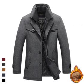 2023 Autumn And Winter New Men's Woolen Coat Man Pair Collar Coat Wholesale Cross-border Supply Wish Amazon Men's Clothing (Option: Pure Gray-XL)