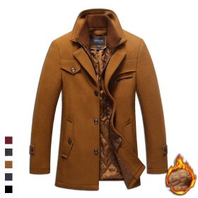 2023 Autumn And Winter New Men's Woolen Coat Man Pair Collar Coat Wholesale Cross-border Supply Wish Amazon Men's Clothing (Option: Camel-L)