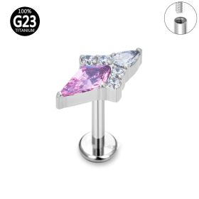 Titanium Alloy Body Piercing Ear Bone Stud Labret New Zircon Piercing Ornament (Option: Pink Zirconium-1.2x6mm)