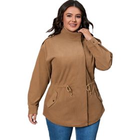 Plus Size Women's Jacket Coat Loose (Option: Dark Brown-XL)