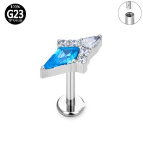 Titanium Alloy Body Piercing Ear Bone Stud Labret New Zircon Piercing Ornament (Option: Blue Zirconium-1.2x8mm)