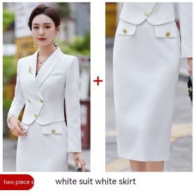 New Temperament Leisure Formal White Blazer For Women (Option: White Suit Skirt-XL)