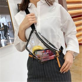 Korean Version Of The New Ladies Transparent Waist Bag, Outdoor Sports Bag, Mobile Phone Storage Bag, Customized Multifunctional Pvc Waist Bag (Color: Black)