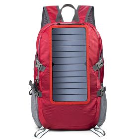 Solar Backpack Foldable Hiking Daypack With 5V Power Supply (Color: Red)
