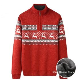 Thickening Fleece-lined Half-high Collar Knitted Sweater (Option: Push Red-4XL)