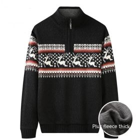 Thickening Fleece-lined Half-high Collar Knitted Sweater (Option: Plush Black-4XL)