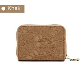 Lace Pattern File Holder Exquisite Small Coin Purse Anti-degaussing Bank Card Holder Multiple Wallet (Color: Khaki)