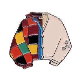 Color Plaid Stitching Coat Style Paint Brooch (Option: XZ9092)