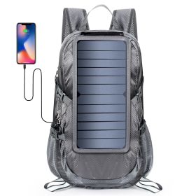 Solar Backpack Foldable Hiking Daypack With 5V Power Supply (Color: Light Grey)