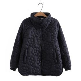 Slimming Stand Collar Thick Loose Cotton Padded Coat (Option: Black-XL)