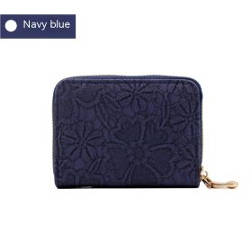 Lace Pattern File Holder Exquisite Small Coin Purse Anti-degaussing Bank Card Holder Multiple Wallet (Color: Dark blue)