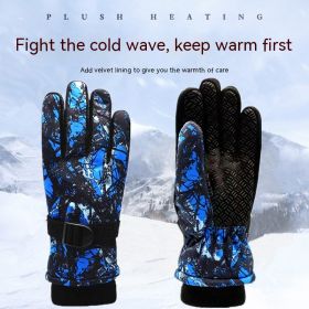 Children's Velvet Thickened And Warm Ski Gloves (Option: Blue-Free Size)