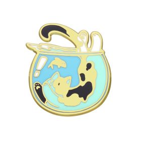 Cartoon Cute Cat Brooch Jumping Into Fish Tank (Option: FLXZ095)