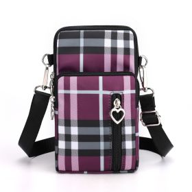 Girls Wallet Wallet Pocket Ladies Messenger Money Bag Card Case Ladies Ladies Wallet Small Bag Mini Shoulder Mobile Phone Bag (Option: Purple check-large)