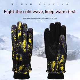 Children's Velvet Thickened And Warm Ski Gloves (Option: Yellow-Free Size)