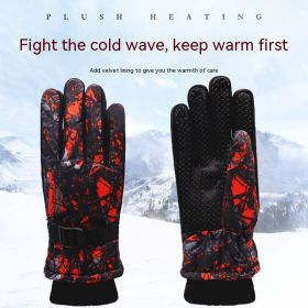 Children's Velvet Thickened And Warm Ski Gloves (Option: Red-Free Size)