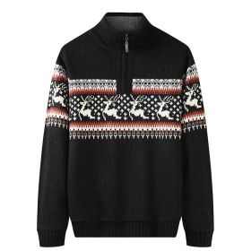 Thickening Fleece-lined Half-high Collar Knitted Sweater (Option: Black-XL)