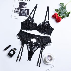 Women's Summer New Lace Mesh Embroidered Sexy Underwear (Option: Black-S)