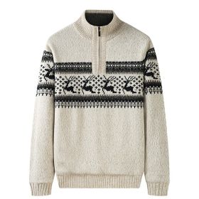 Thickening Fleece-lined Half-high Collar Knitted Sweater (Option: White-XL)