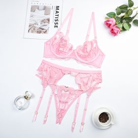 Women's Summer New Lace Mesh Embroidered Sexy Underwear (Option: Pink-S)