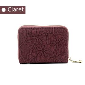 Lace Pattern File Holder Exquisite Small Coin Purse Anti-degaussing Bank Card Holder Multiple Wallet (Color: Wine Red)