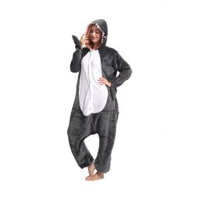 Pajamas Flannel Cartoon One-piece Pajama In Stock Animal Starry Sky Tianma Couple Homewear (Option: Gray Shark-L)