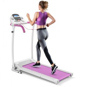 Compact Electric Folding Running and Fitness Treadmill with LED Display (Color: Pink)