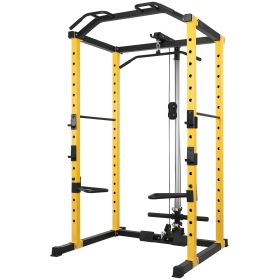 PC-1 Series 1000lb Capacity Multi-Function Adjustable Power Cage Power Rack with Optional Lat Pull-down and Cable Crossover, Power Cage Only (Color: Yellow, size: D. Power Cage with Lat Pulldown)