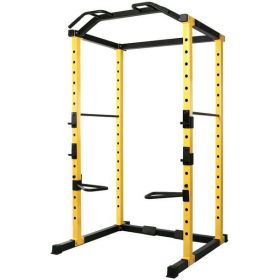 PC-1 Series 1000lb Capacity Multi-Function Adjustable Power Cage Power Rack with Optional Lat Pull-down and Cable Crossover, Power Cage Only (Color: Yellow, size: A. Power Cage)