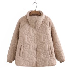 Slimming Stand Collar Thick Loose Cotton Padded Coat (Option: Khaki-XL)