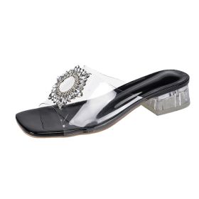 Women's Sandals New Korean Style Mid Heel Crystal Open Toe High Heel (Option: Black-37)