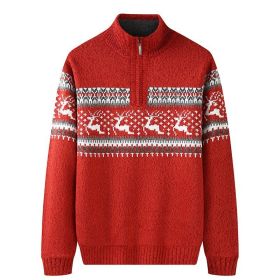 Thickening Fleece-lined Half-high Collar Knitted Sweater (Option: Red-7XL)