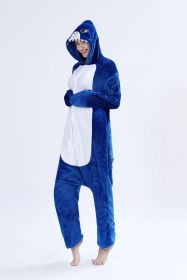 Pajamas Flannel Cartoon One-piece Pajama In Stock Animal Starry Sky Tianma Couple Homewear (Option: Blue Shark-M)