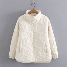 Slimming Stand Collar Thick Loose Cotton Padded Coat (Option: Creamy White-2XL)