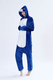 Pajamas Flannel Cartoon One-piece Pajama In Stock Animal Starry Sky Tianma Couple Homewear (Option: Blue Shark-125/140)